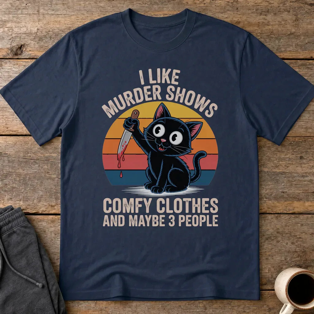 Murder Shows & Cats T-Shirt - Navy