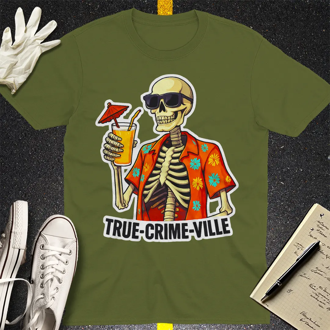 True Crime Ville Skeleton T-Shirt - Military Green