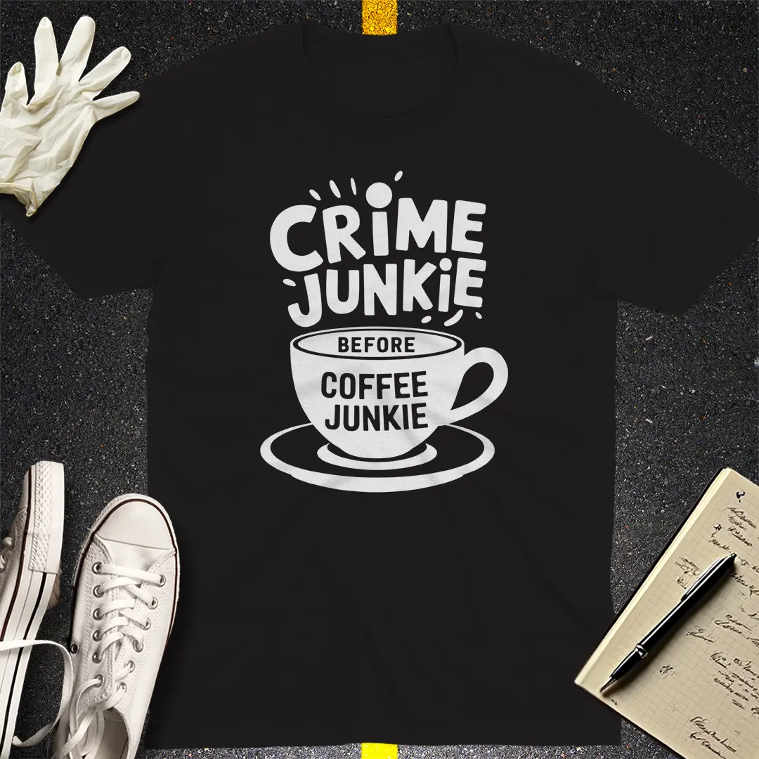 Crime & Coffee Junkie T-Shirt - Black