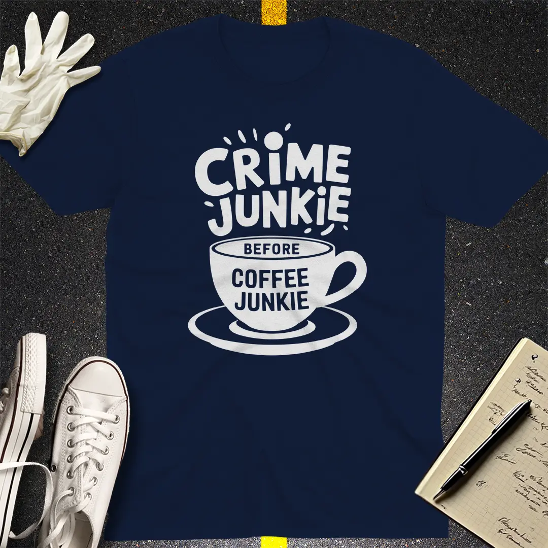 Crime & Coffee Junkie T-Shirt - Navy