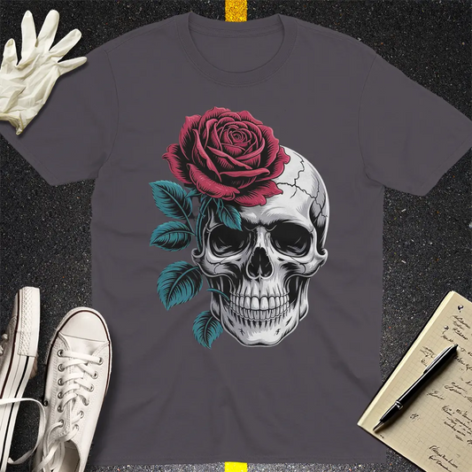Rose & Skull Fusion T-Shirt - Charcoal