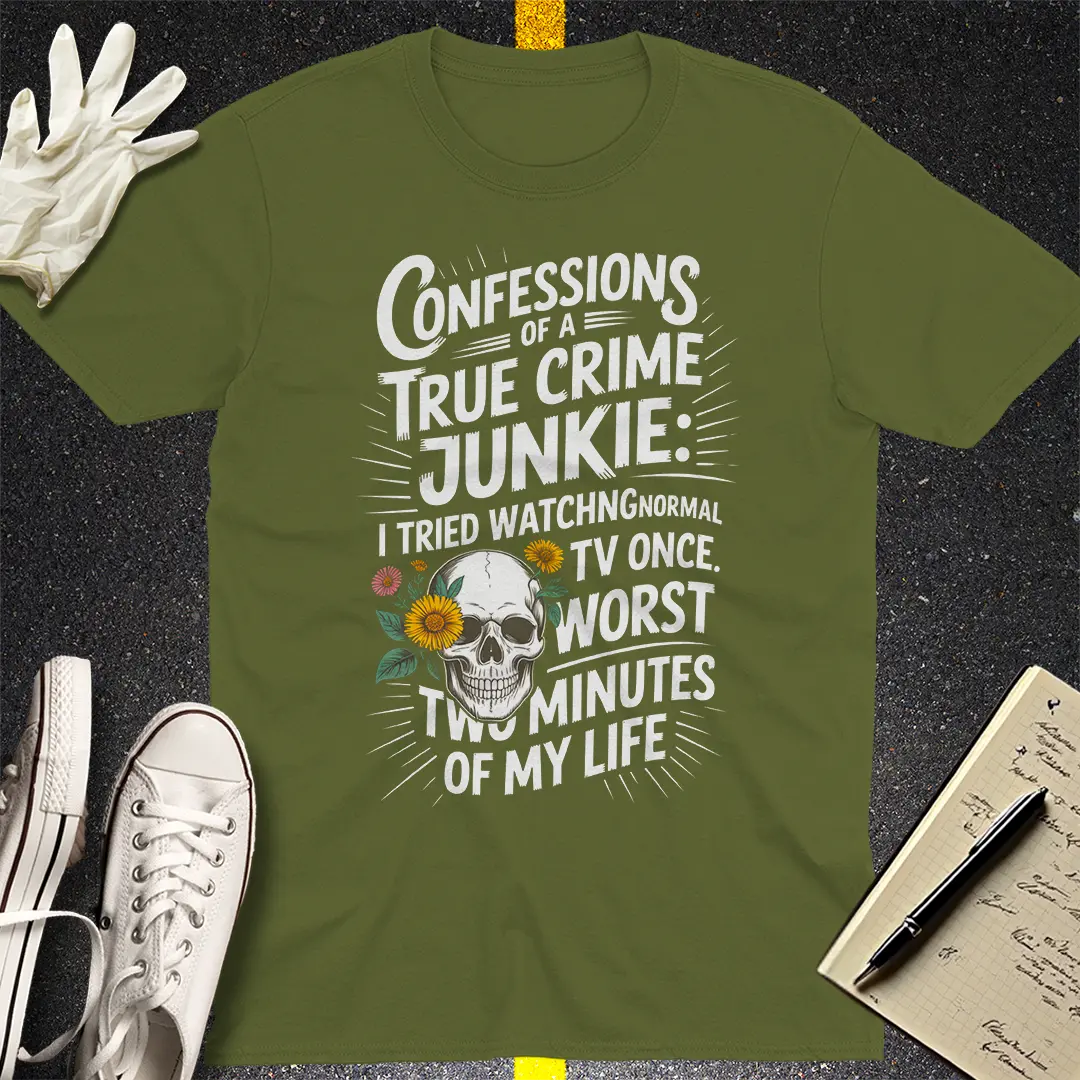 True Crime Junkie Confessions T-Shirt - Military Green