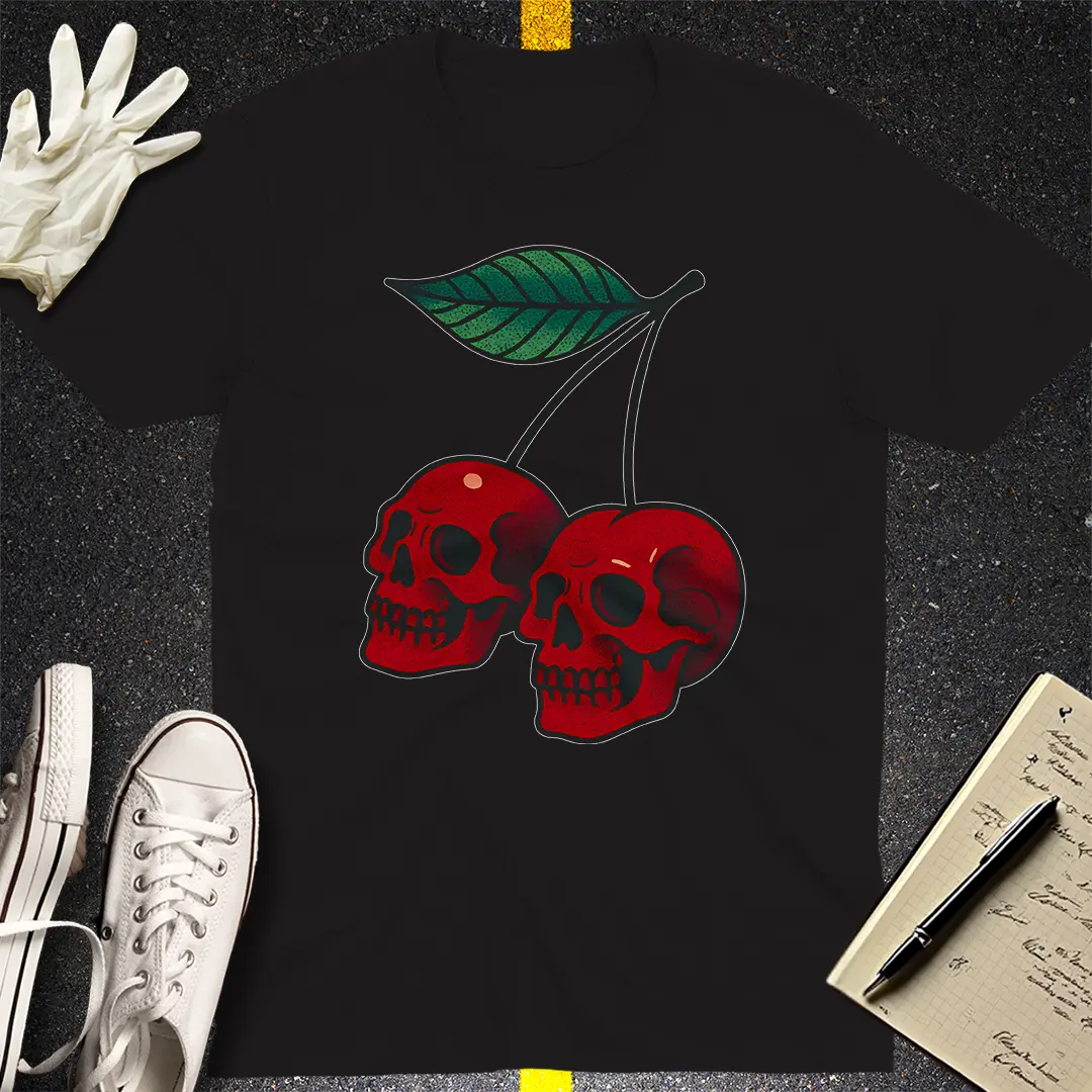 Cherry Skulls T-Shirt - Black