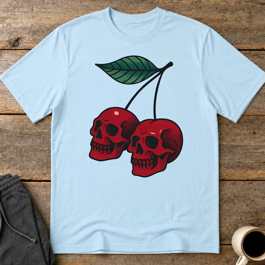 Cherry Skulls T-Shirt - Light Blue