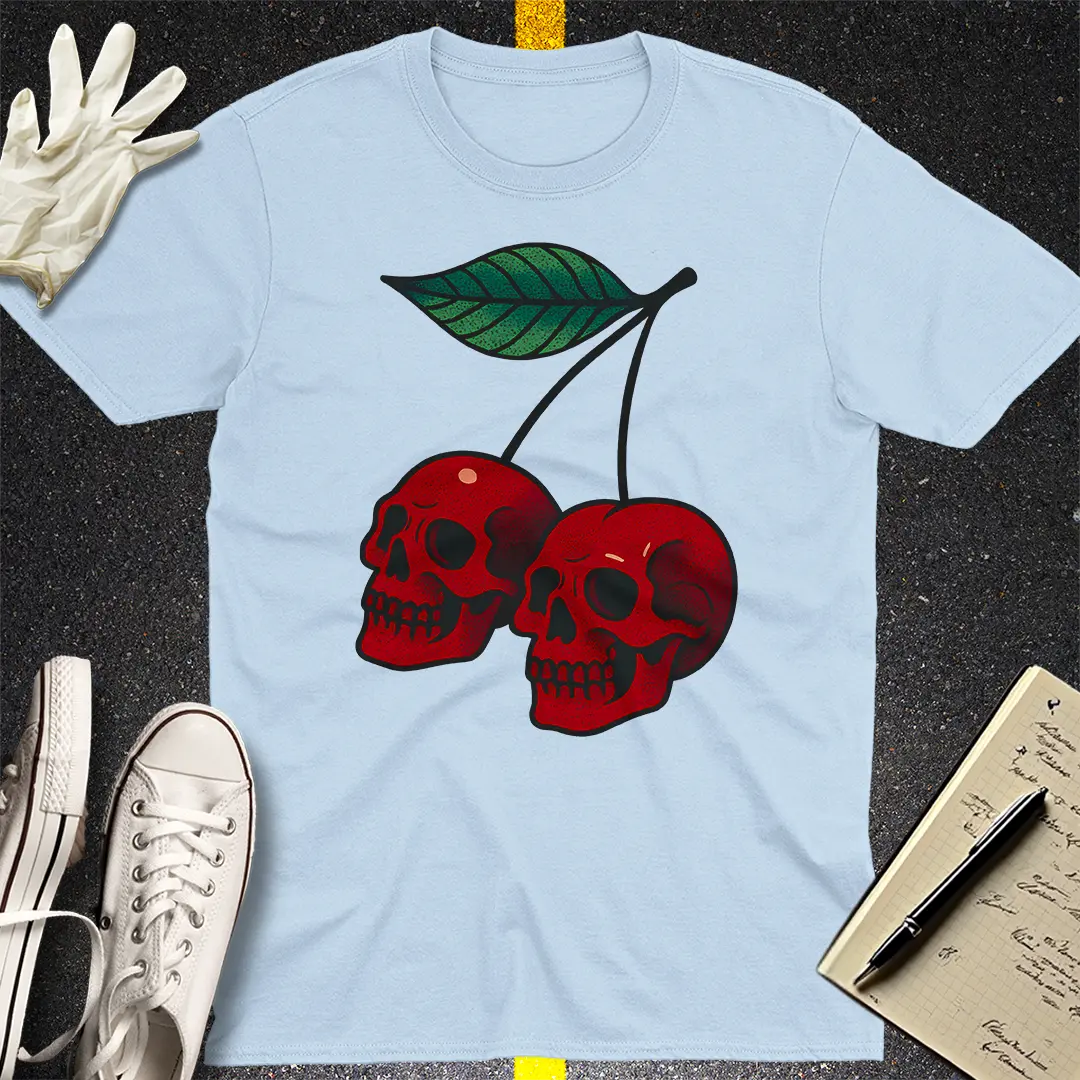 Cherry Skulls T-Shirt - Light Blue