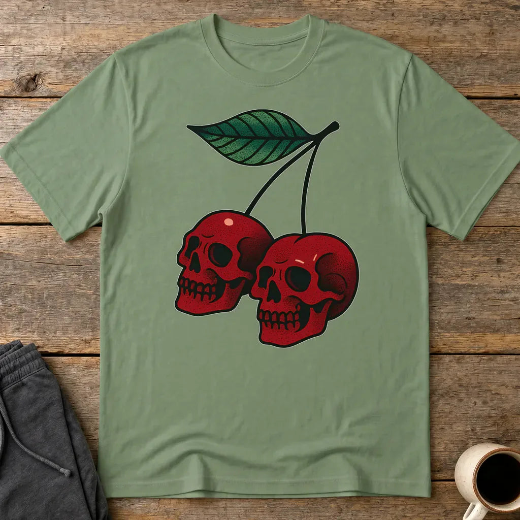 Cherry Skulls T-Shirt - Military Green