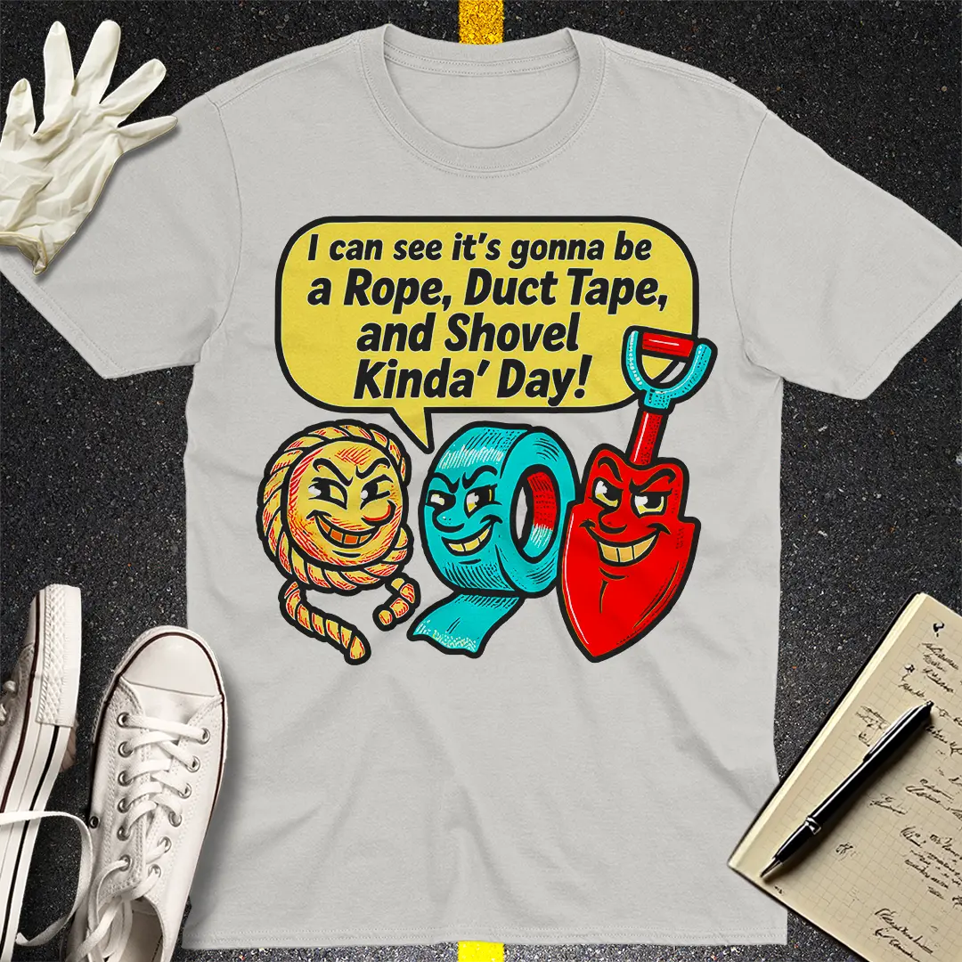 Rope Duct Tape Shovel T-Shirt - Ice Grey