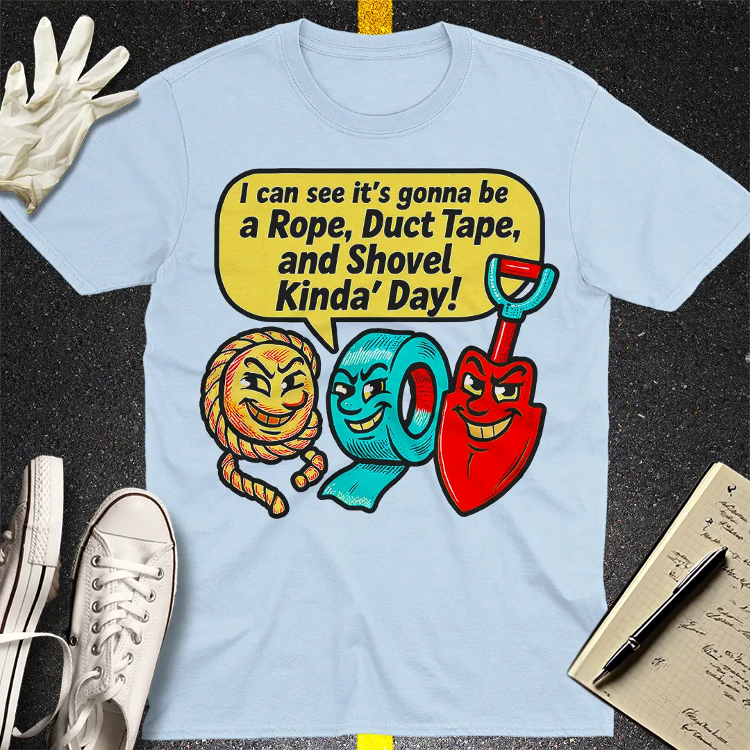 Rope Duct Tape Shovel T-Shirt - Light Blue