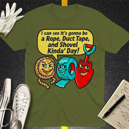 Rope Duct Tape Shovel T-Shirt - Military Green
