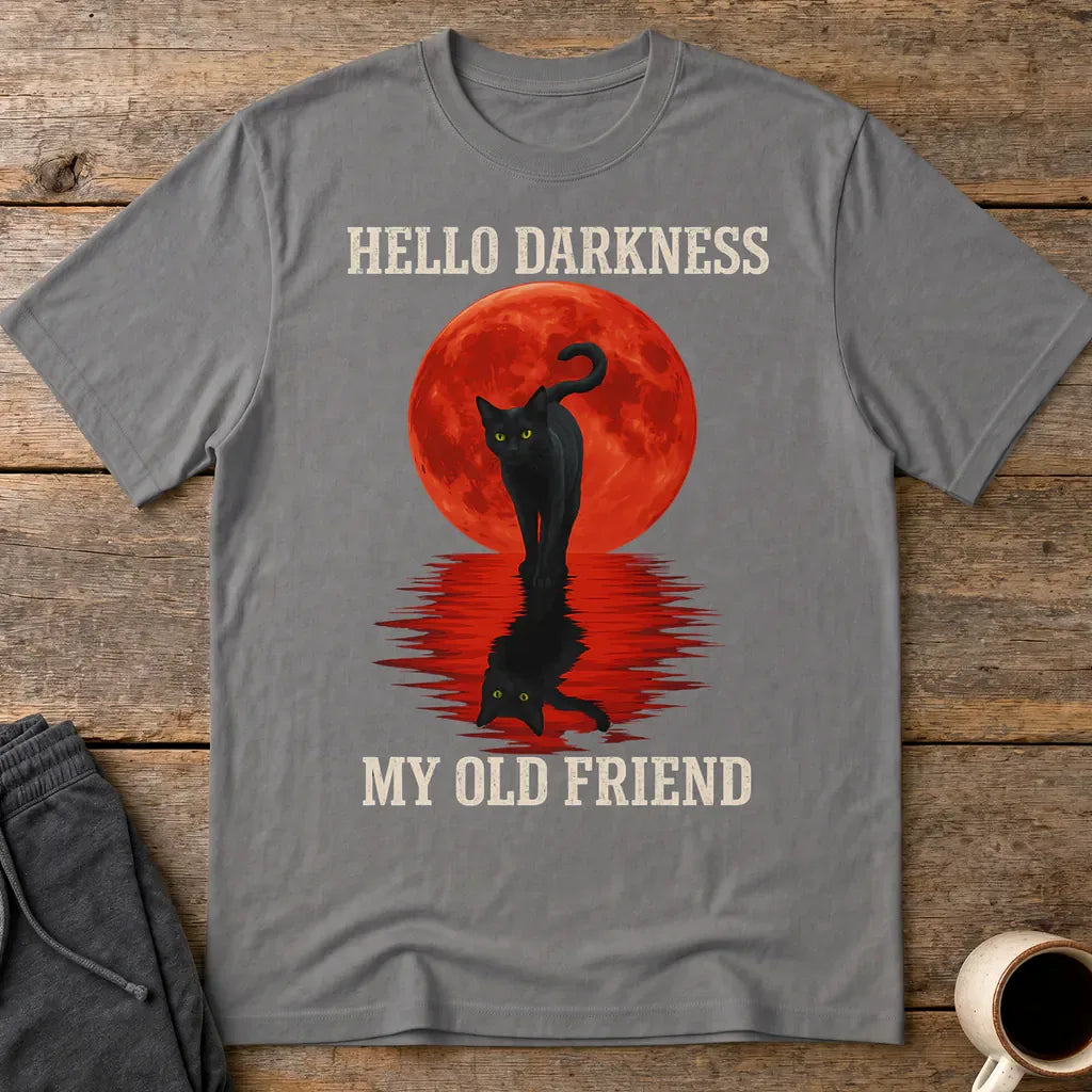 Hello Darkness Cat T-Shirt - Charcoal
