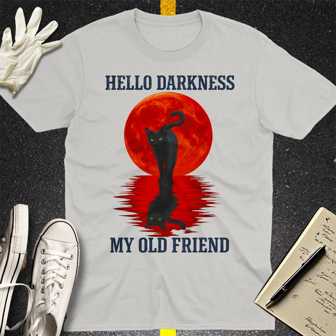 Hello Darkness Cat T-Shirt - Ice Grey
