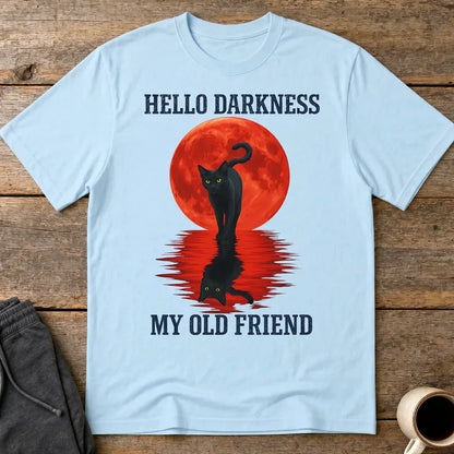 Hello Darkness Cat T-Shirt - Light Blue