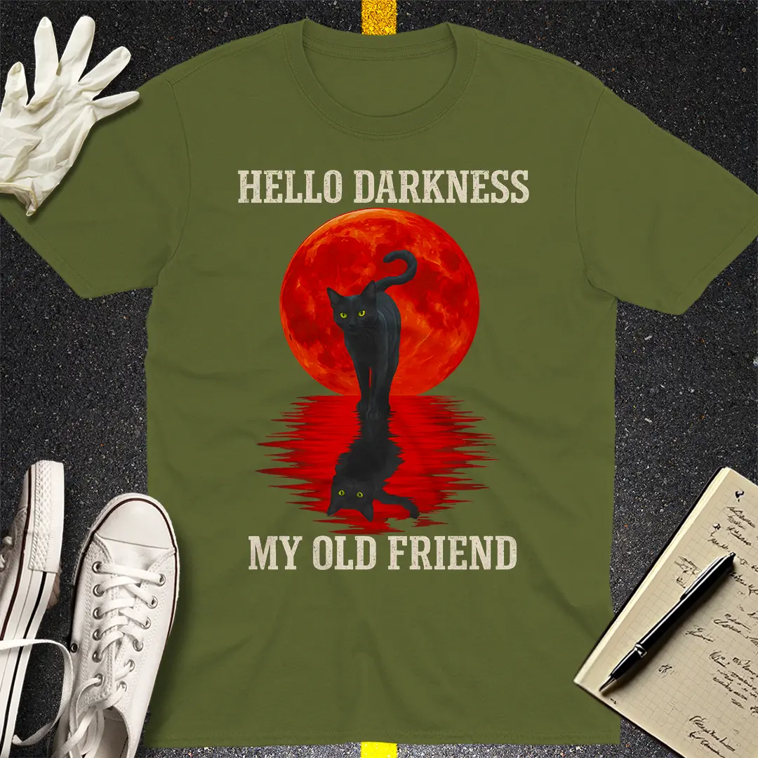 Hello Darkness Cat T-Shirt - Military Green