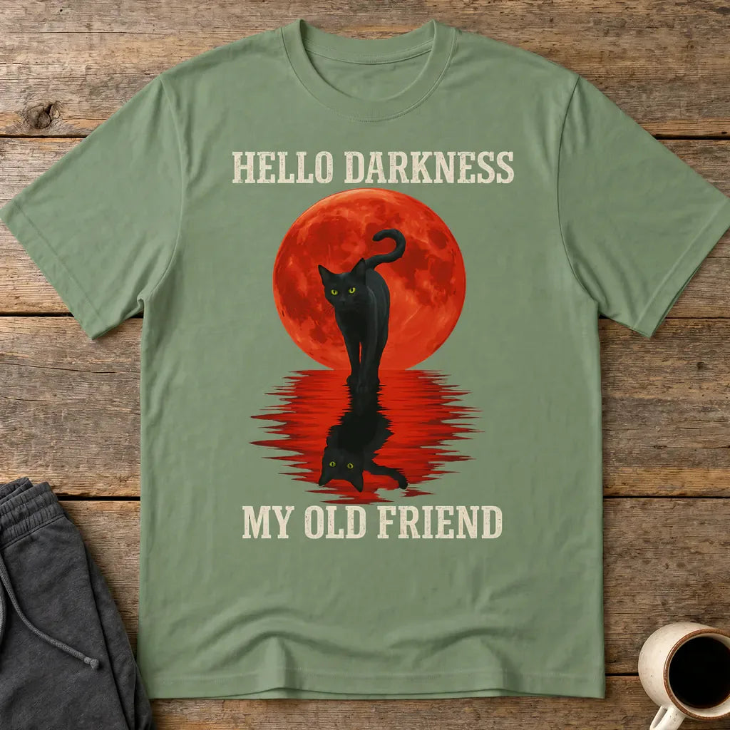 Hello Darkness Cat T-Shirt - Military Green