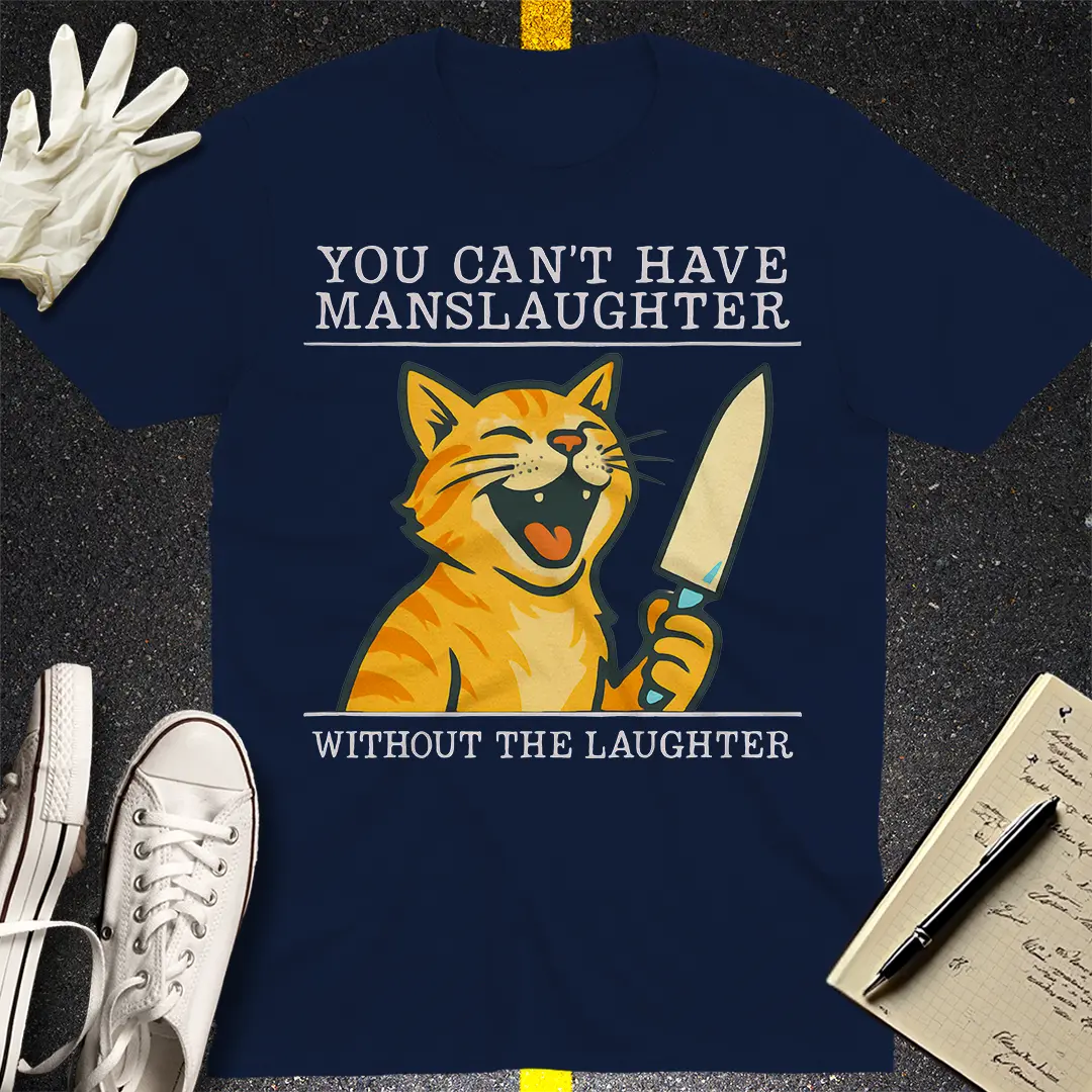 Manslaughter Laughter Cat T-Shirt - Navy