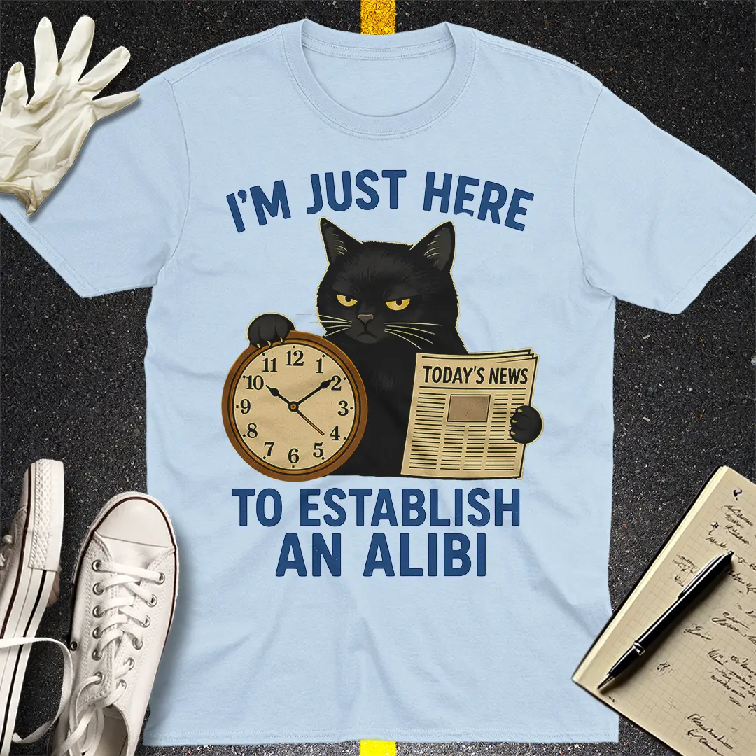 Establishing Alibi Cat T-Shirt - Light Blue