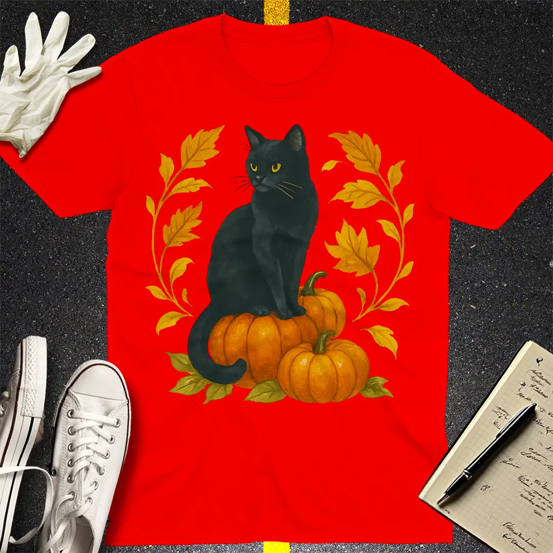 Autumn Witch Cat T-Shirt - Red