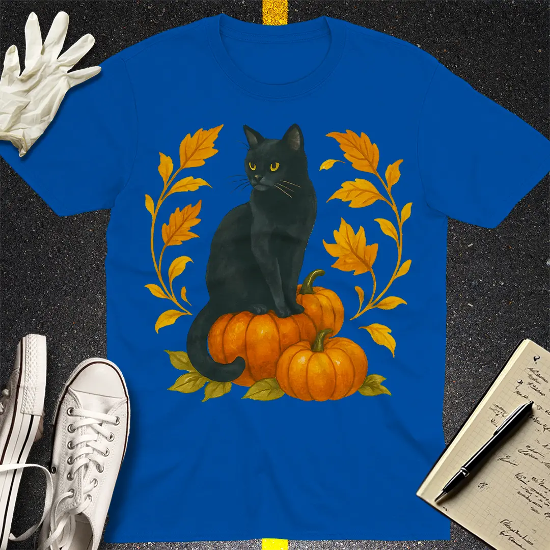 Autumn Witch Cat T-Shirt - Royal