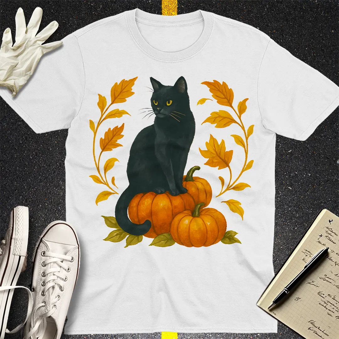 Autumn Witch Cat T-Shirt - White