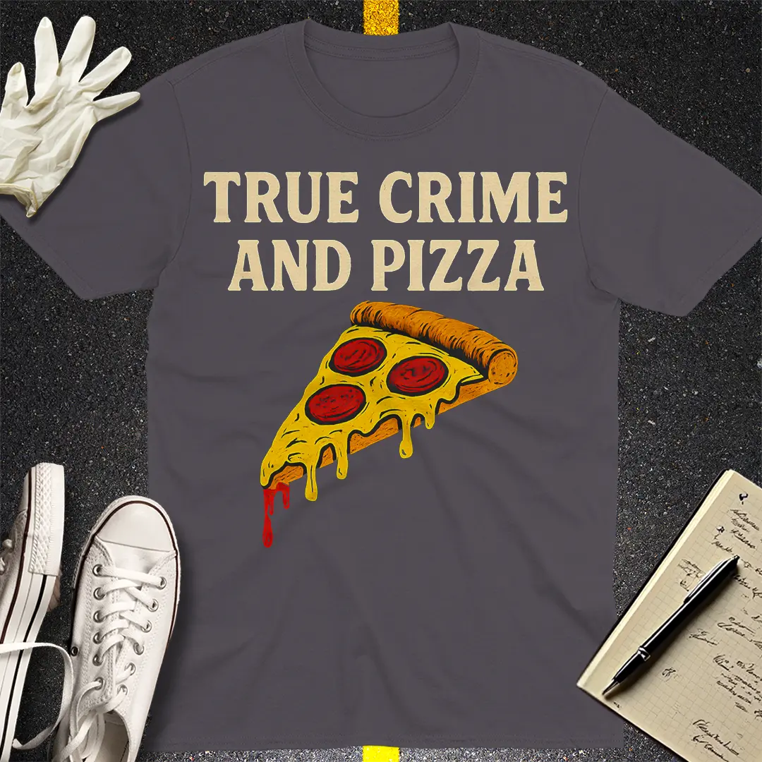 True Crime and Pizza T-Shirt - Charcoal