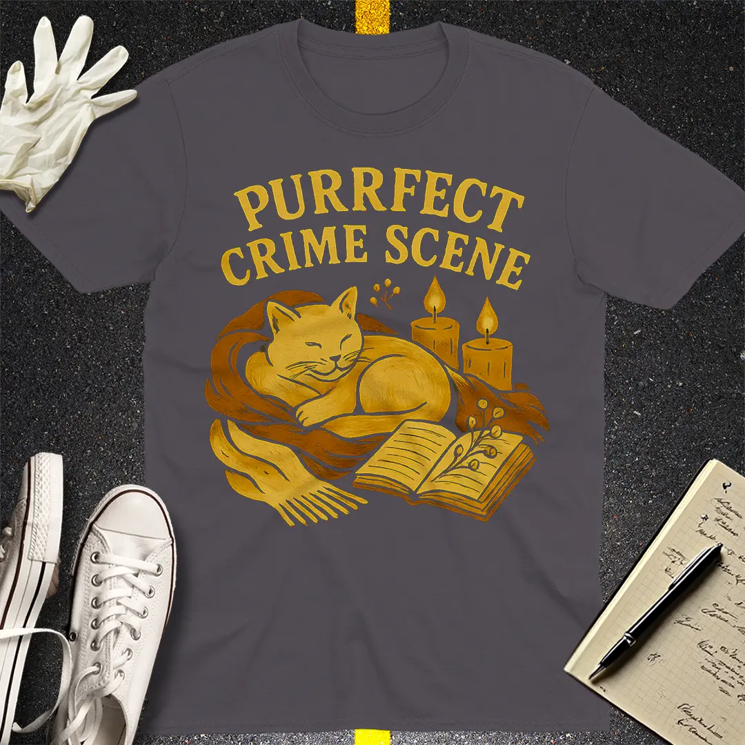 Purrfect Crime Scene T-Shirt - Charcoal