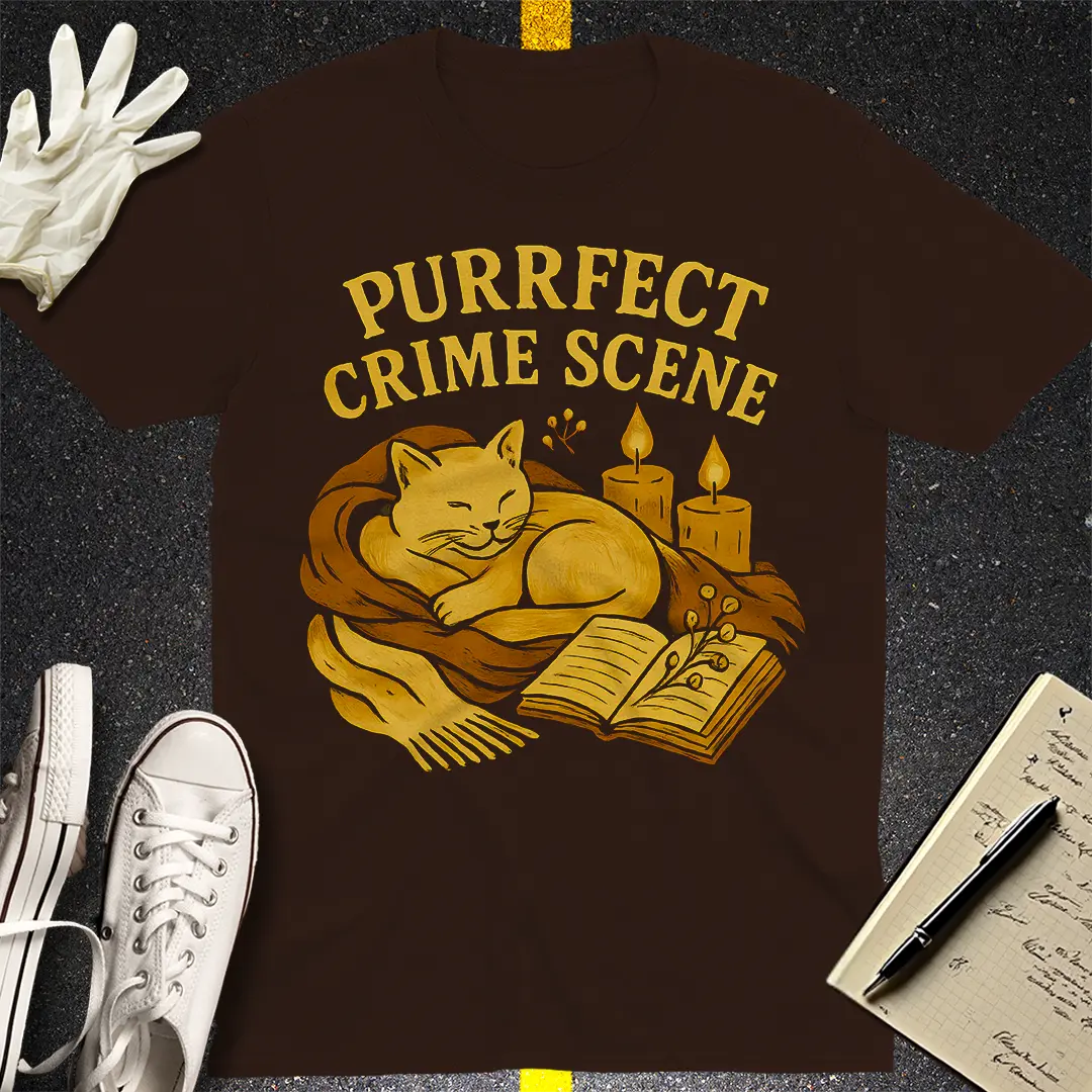 Purrfect Crime Scene T-Shirt - Dark Chocolate