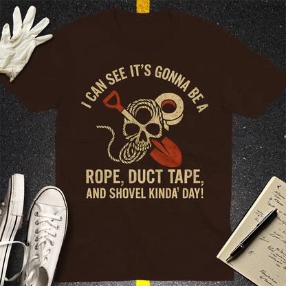 Rope, Duct Tape & Shovel T-Shirt - Dark Chocolate