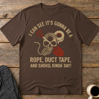Rope, Duct Tape & Shovel T-Shirt - Dark Chocolate