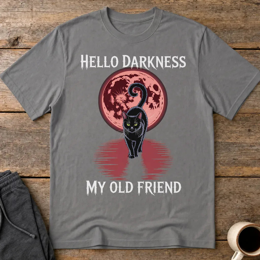 Hello Darkness Cat T-Shirt - Charcoal