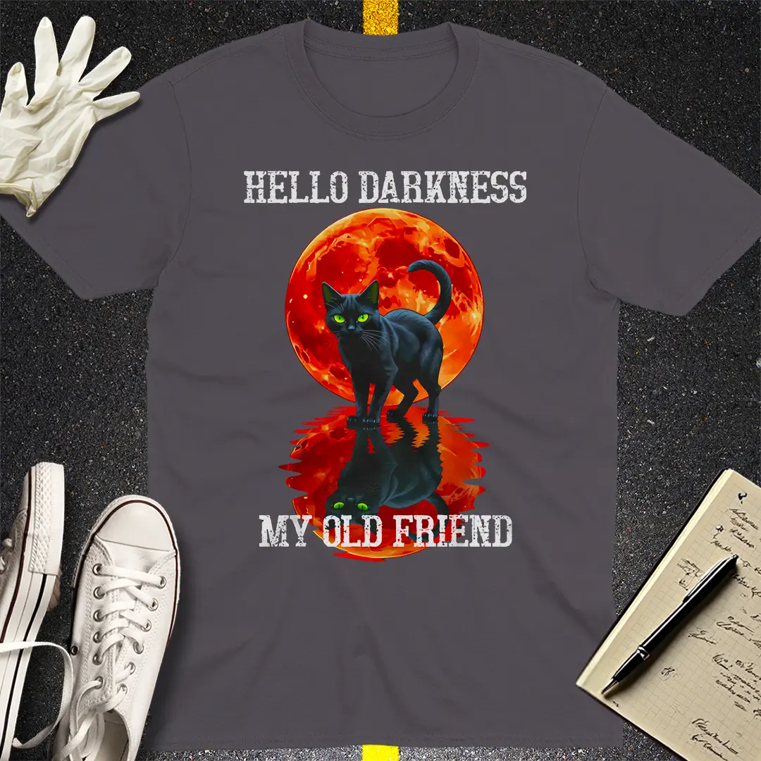 Hello Darkness Cat T-Shirt - Charcoal