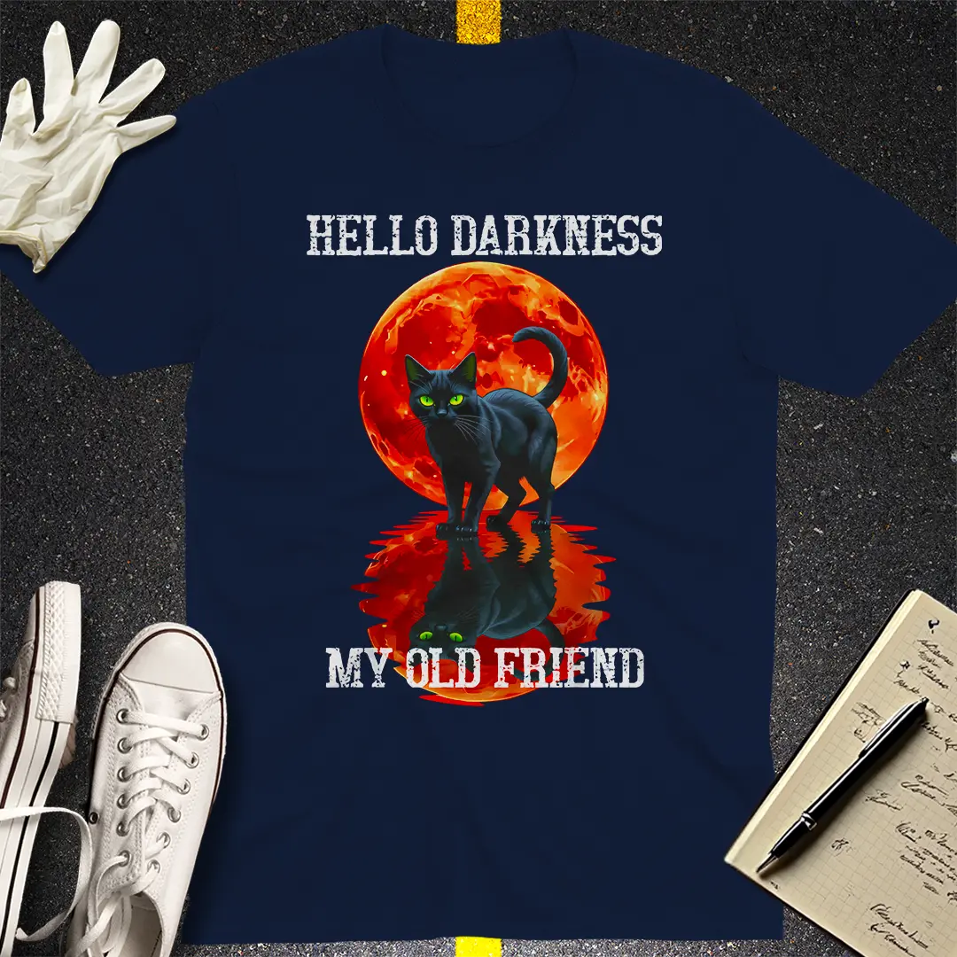 Hello Darkness Cat T-Shirt - Navy