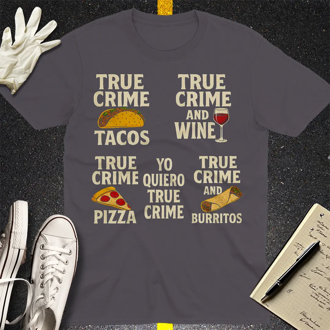 True Crime & Snacks T-Shirt - Charcoal