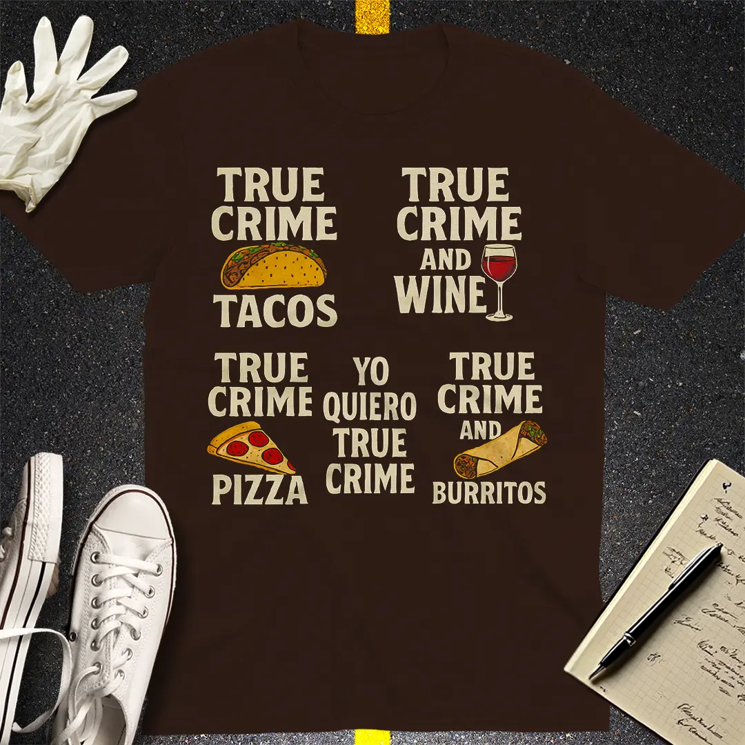 True Crime & Snacks T-Shirt - Dark Chocolate