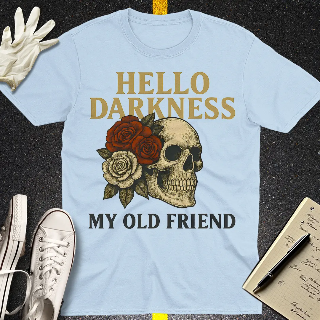 Hello Darkness Skull T-Shirt - Light Blue