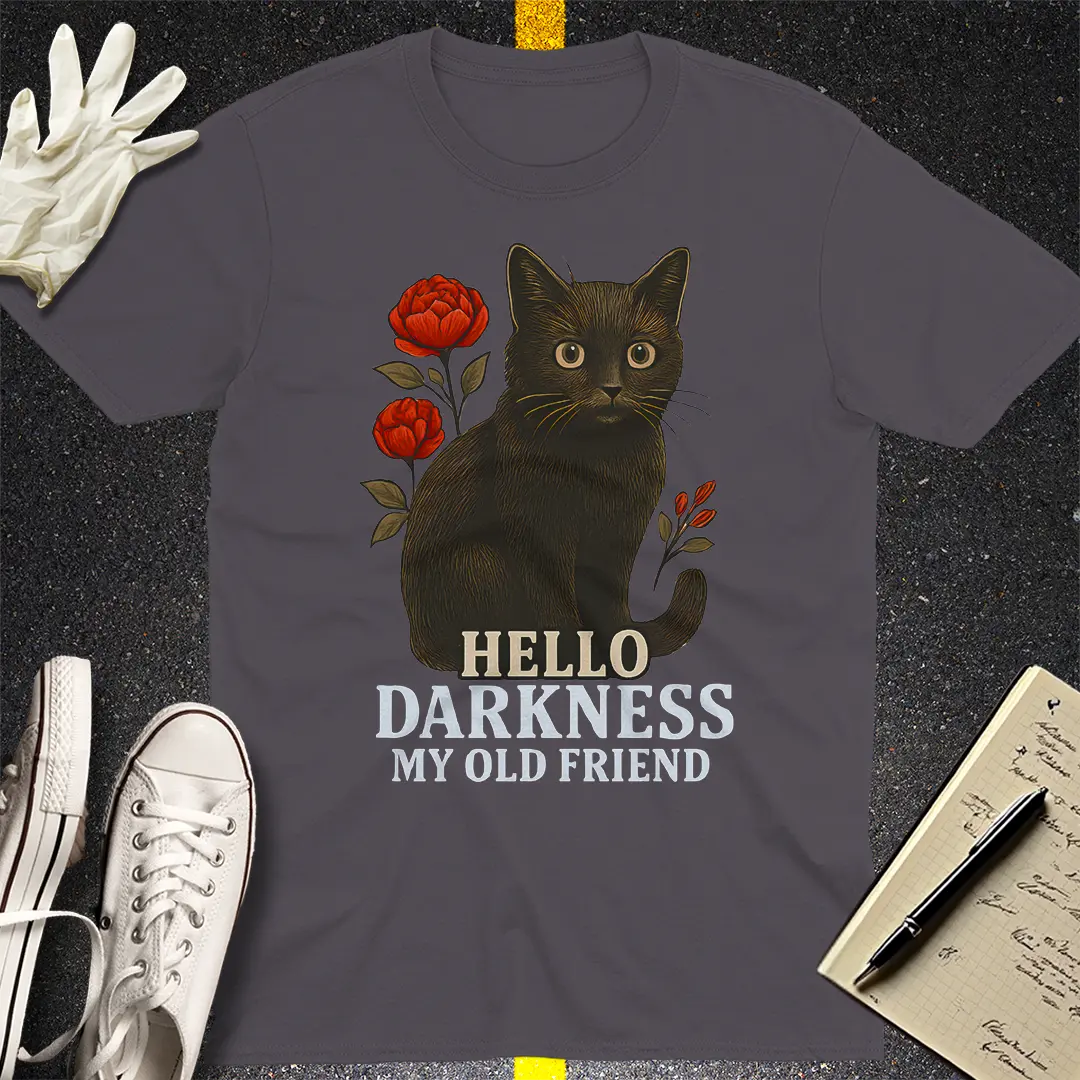Hello Darkness Cat T-Shirt - Charcoal