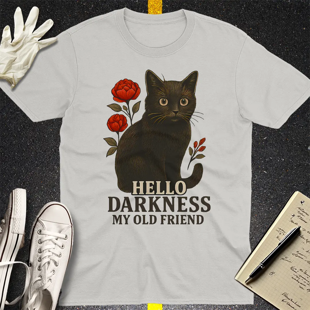 Hello Darkness Cat T-Shirt - Ice Grey