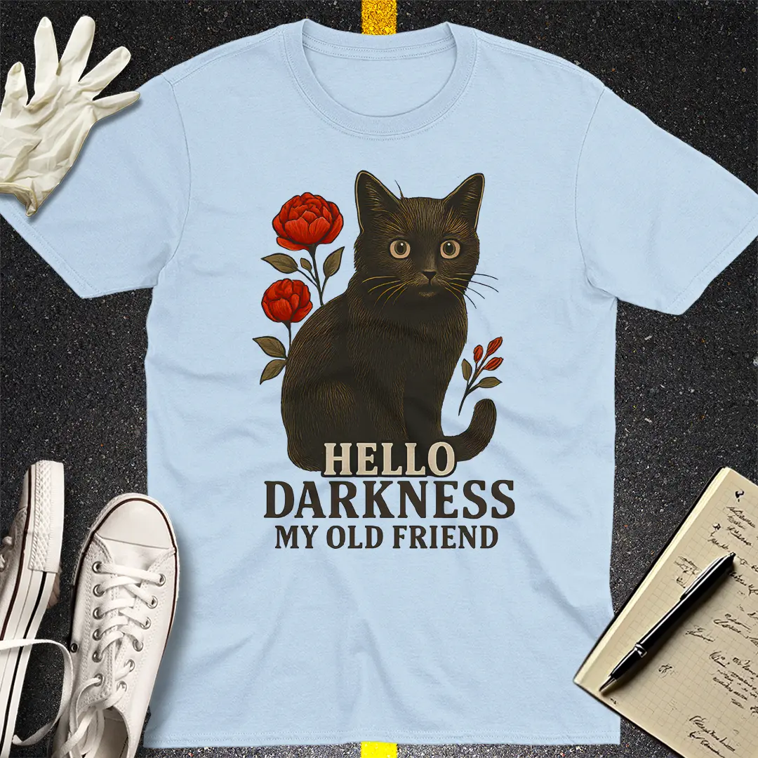 Hello Darkness Cat T-Shirt - Light Blue