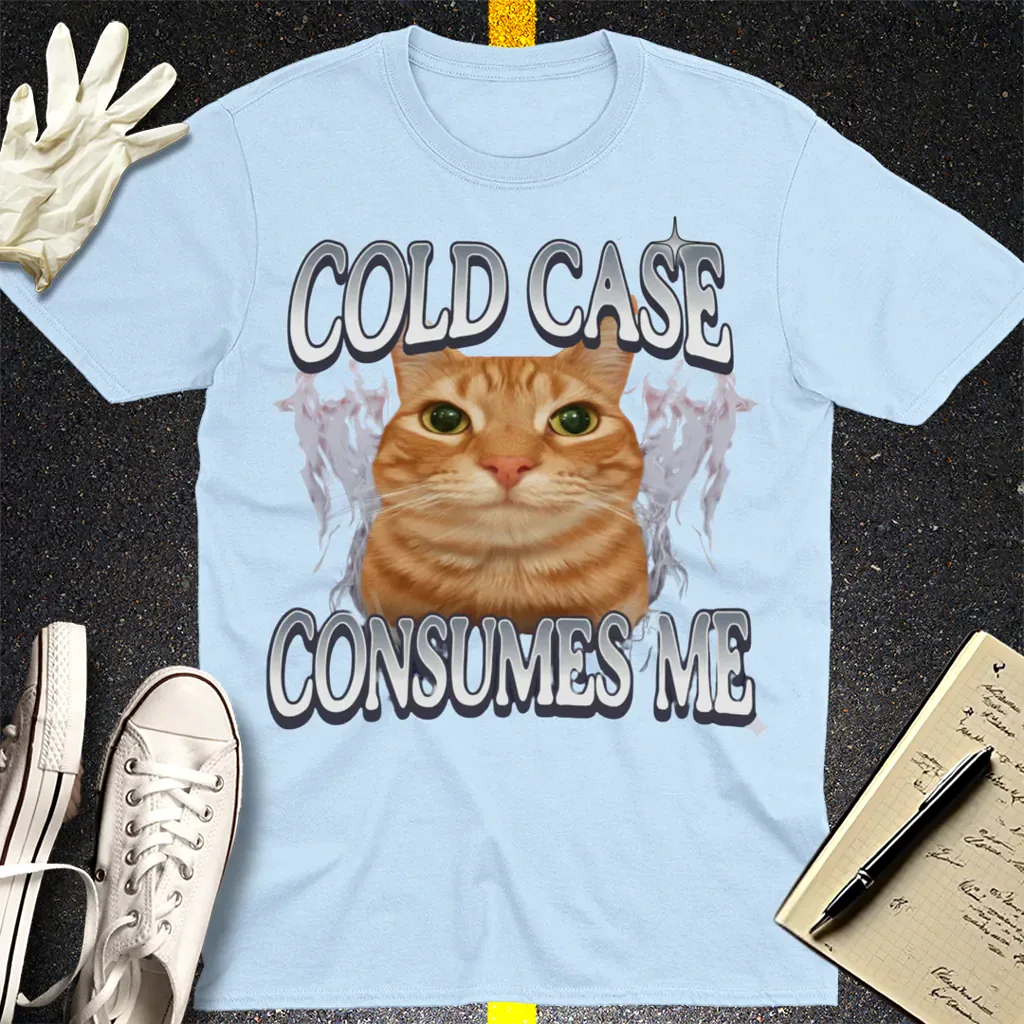 Cold Case Cat T-Shirt - Light Blue