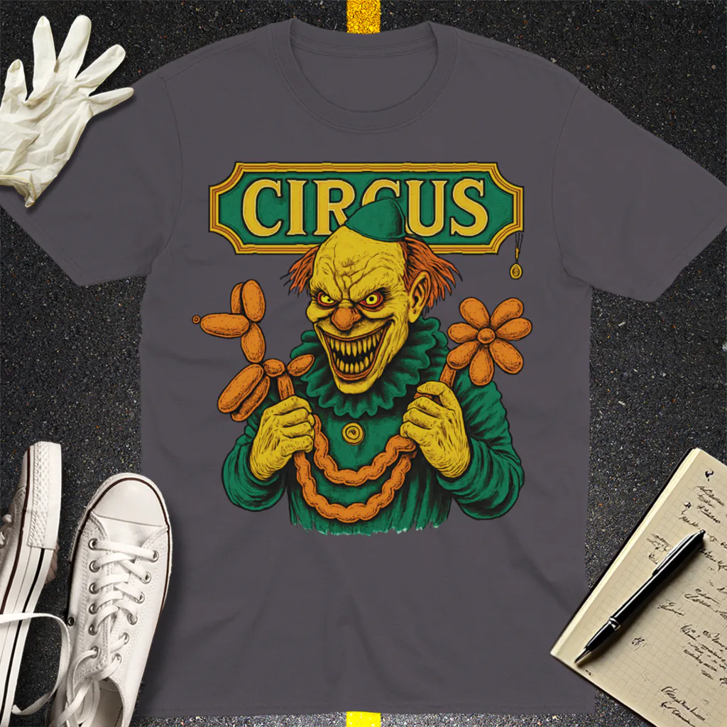 Creepy Circus Clown T-Shirt - Charcoal