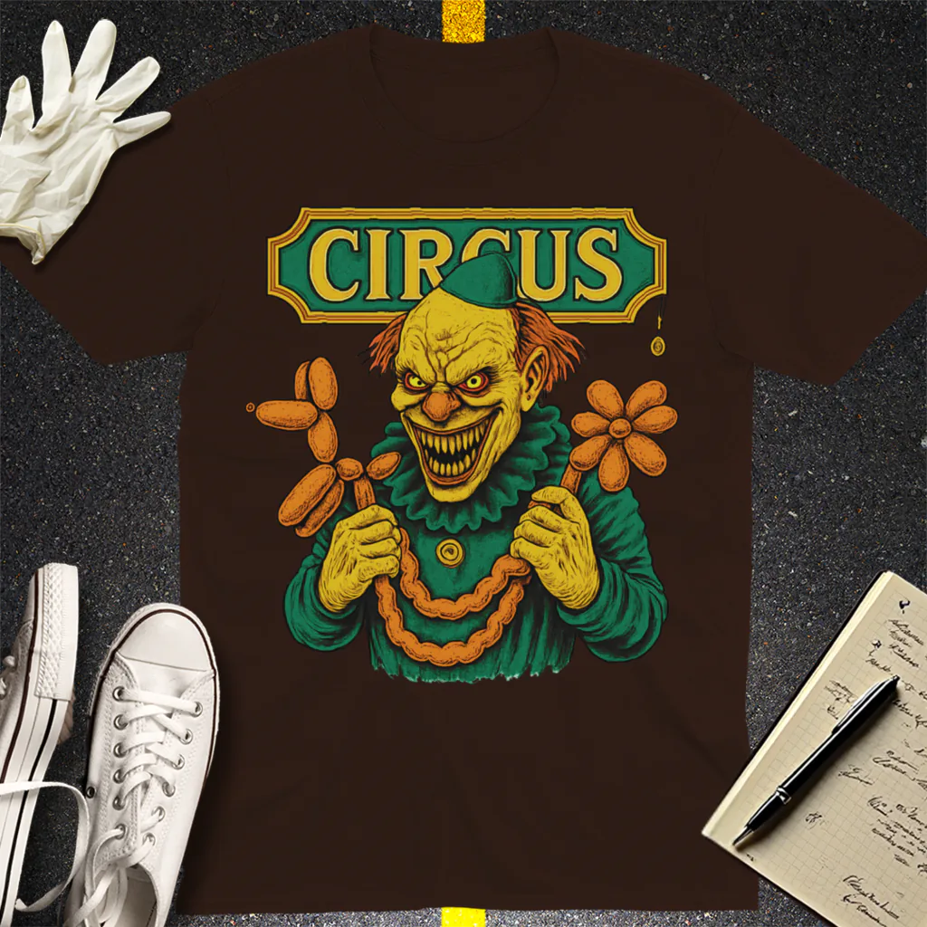 Creepy Circus Clown T-Shirt - Dark Chocolate
