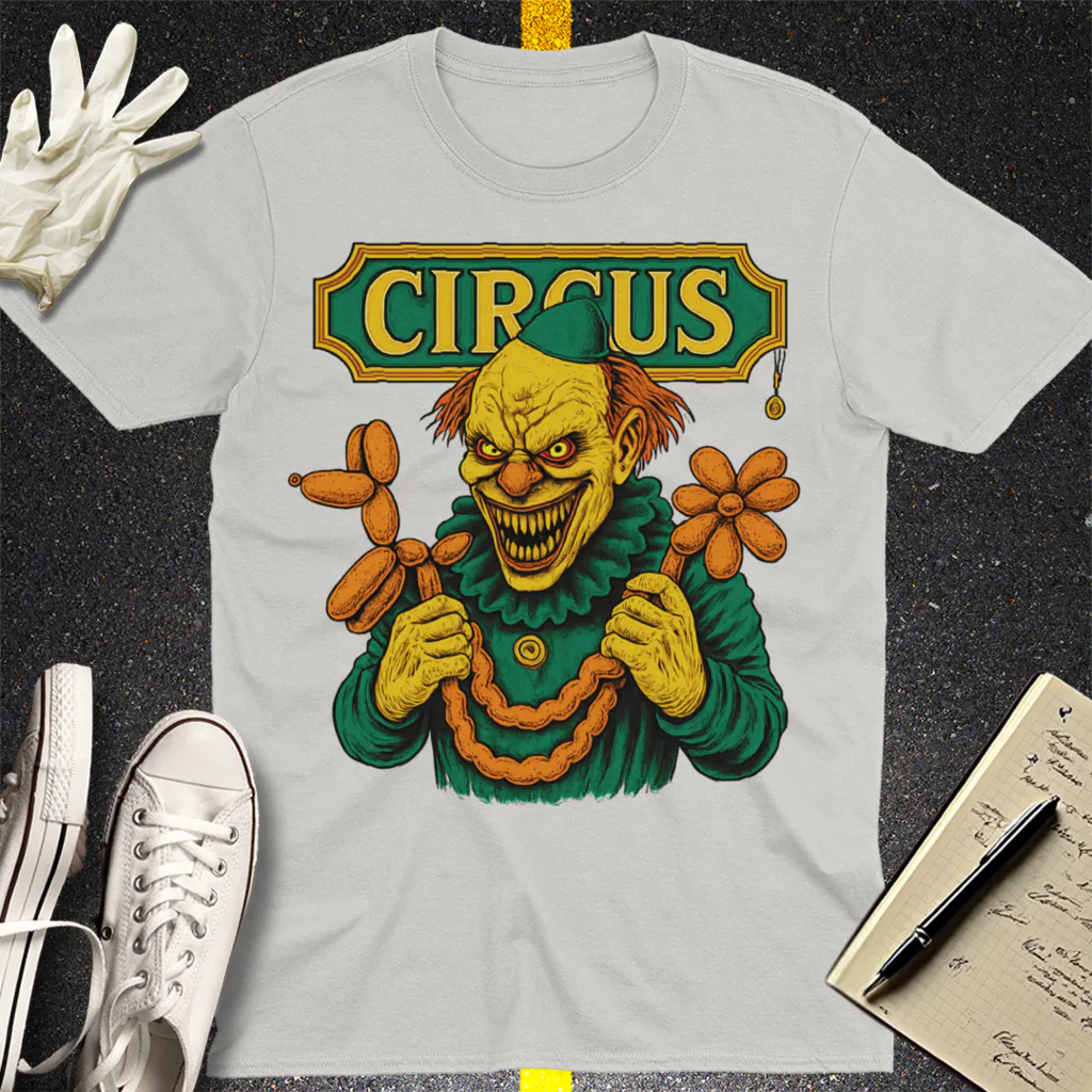 Creepy Circus Clown T-Shirt - Ice Grey