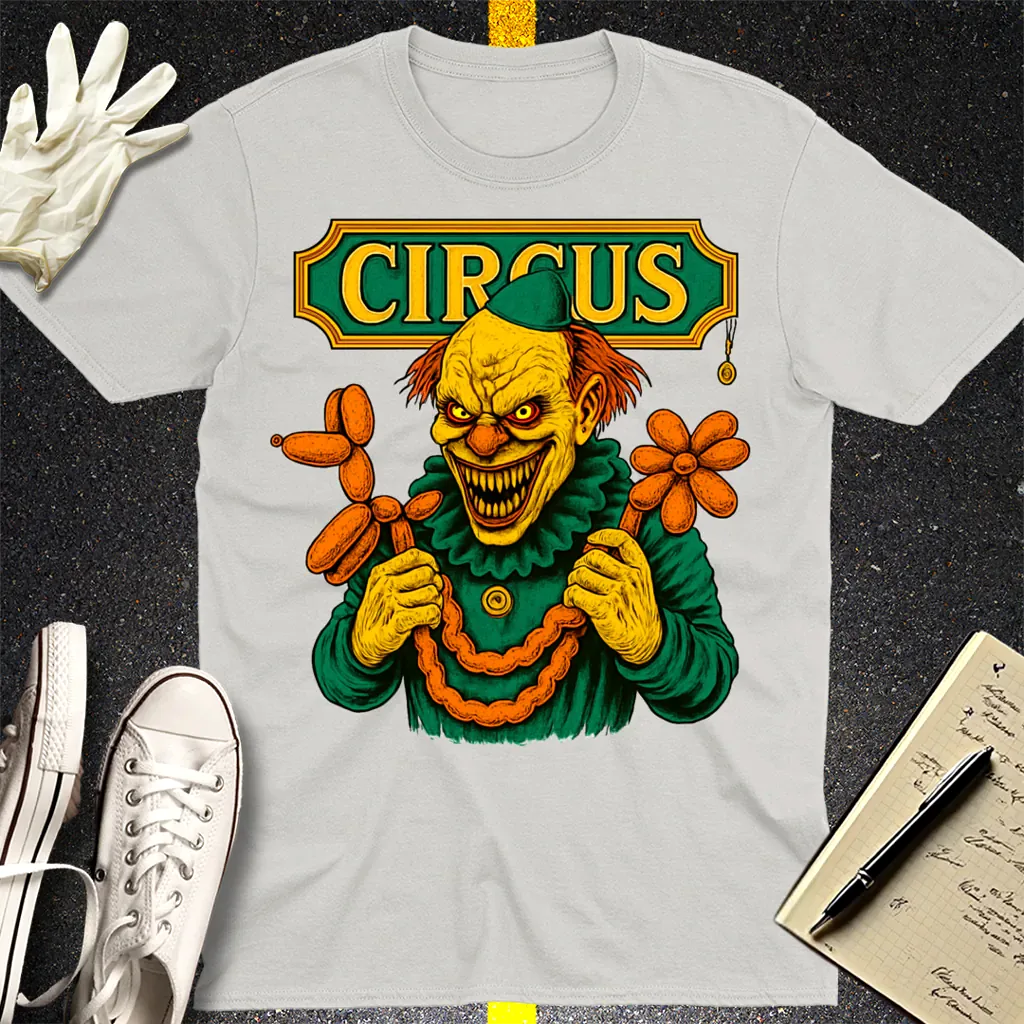 Creepy Circus Clown T-Shirt - Ice Grey