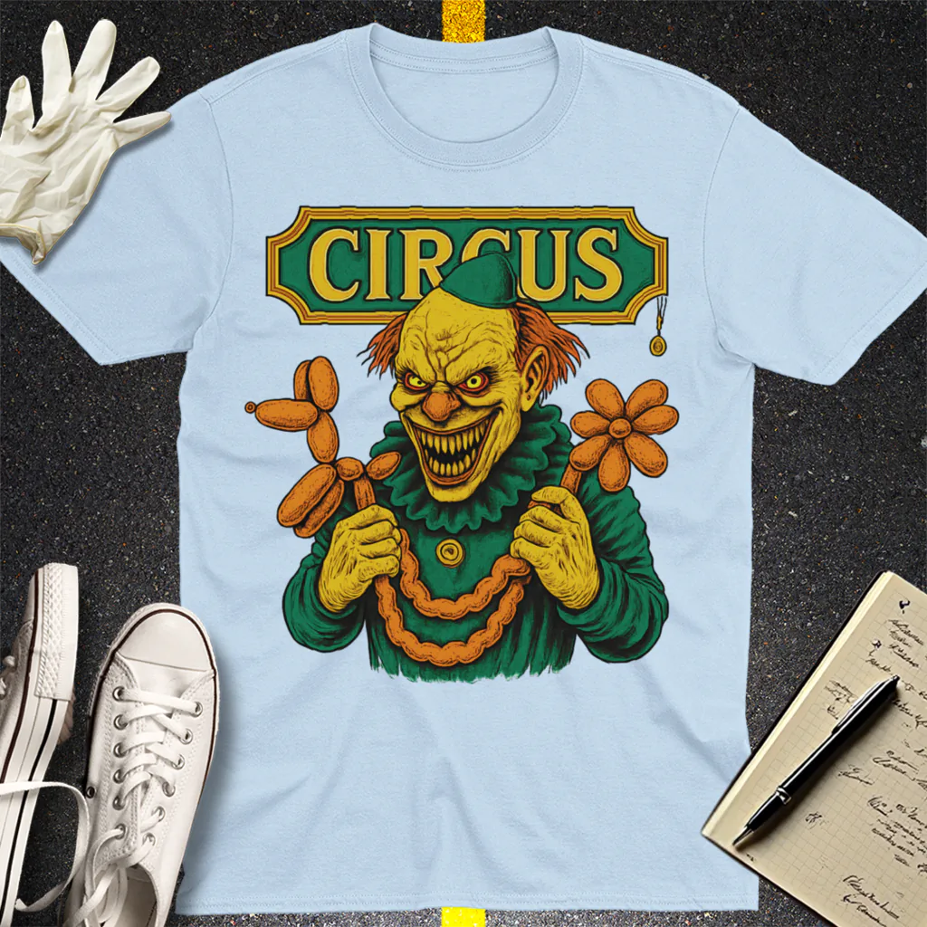 Creepy Circus Clown T-Shirt - Light Blue