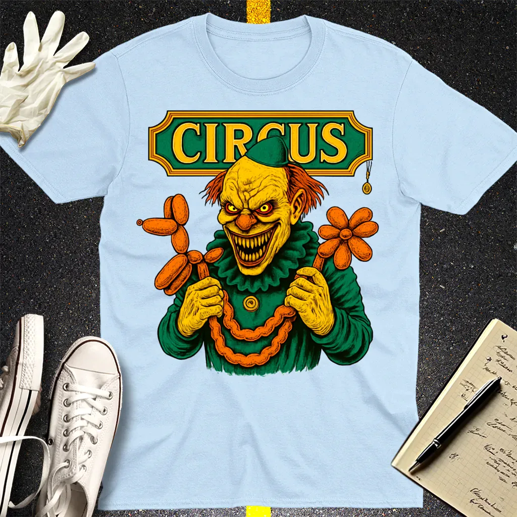 Creepy Circus Clown T-Shirt - Light Blue