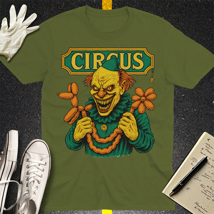 Creepy Circus Clown T-Shirt - Military Green