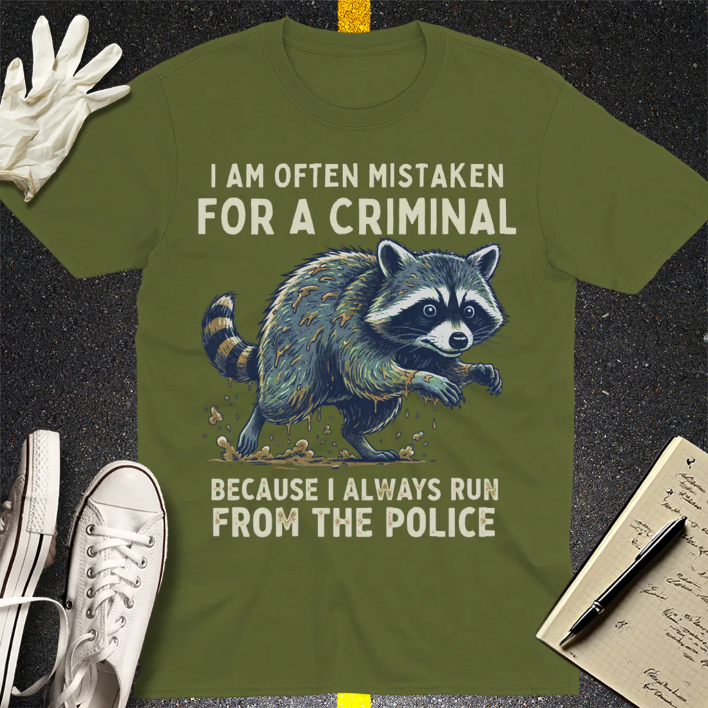 Runaway Raccoon T-Shirt - Military Green