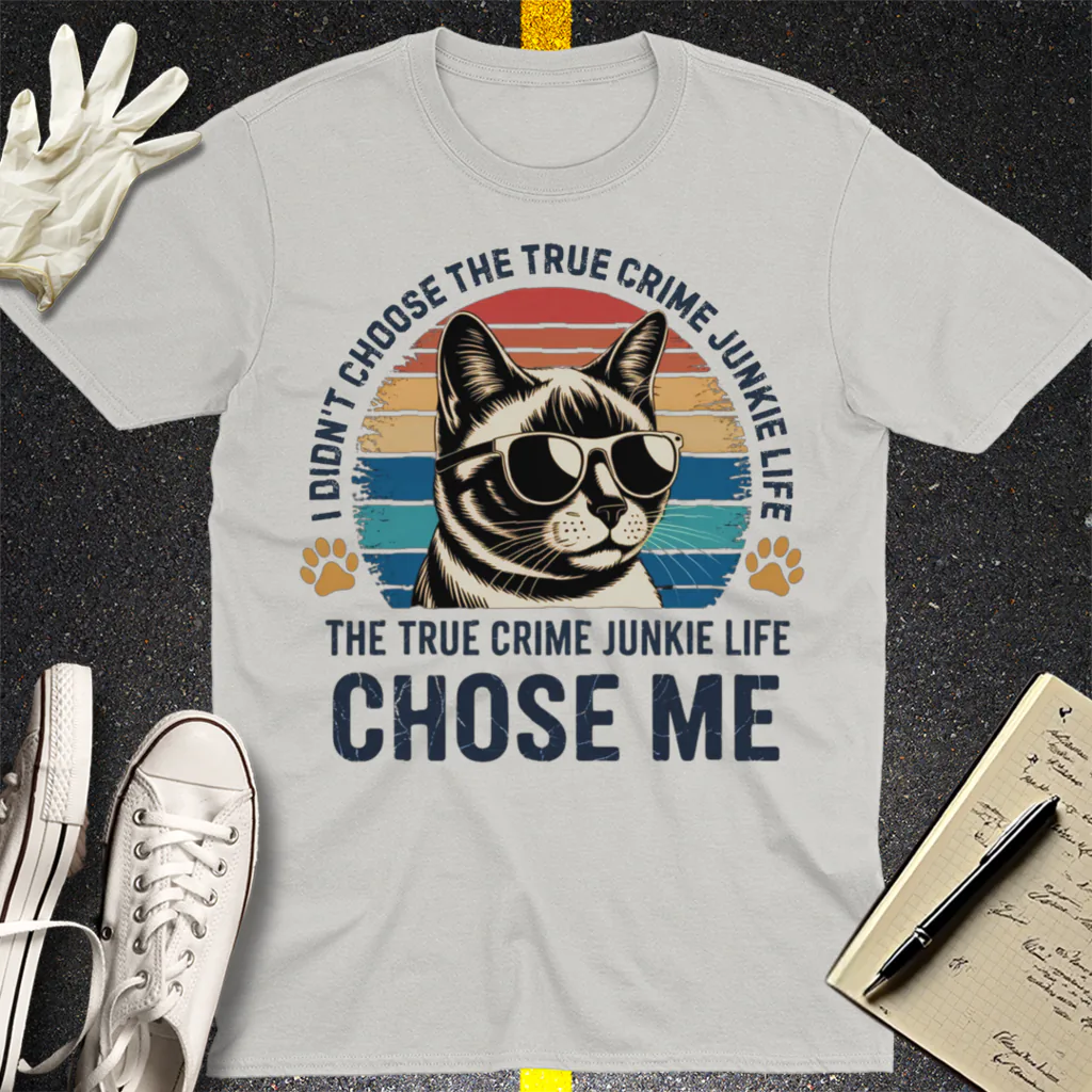 True Crime Cat Vibes T-Shirt - Ice Grey