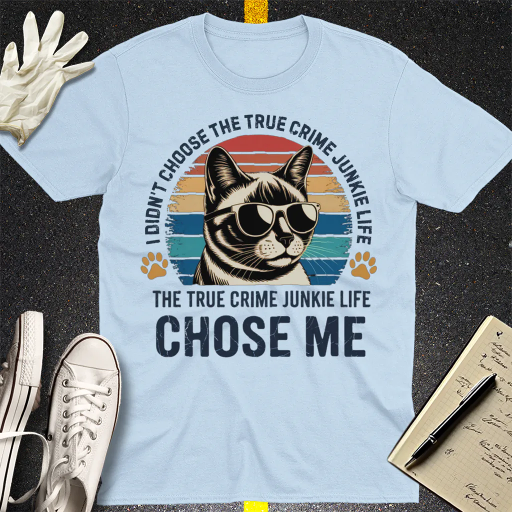 True Crime Cat Vibes T-Shirt - Light Blue