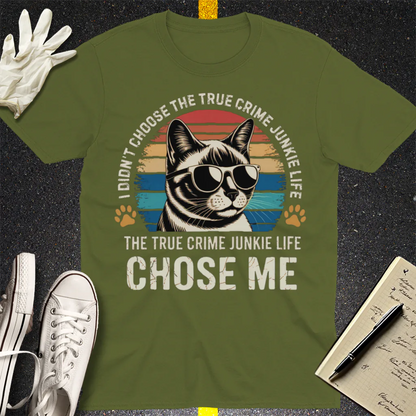 True Crime Cat Vibes T-Shirt - Military Green