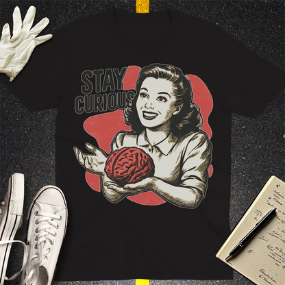 Stay Curious Retro Brain T-Shirt - Black